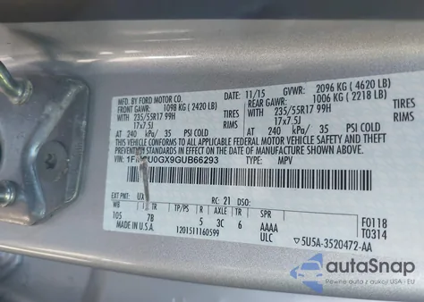 2016 Ford Escape Se from USA, damaged, VIN 1FMCU0GX9GUB66293